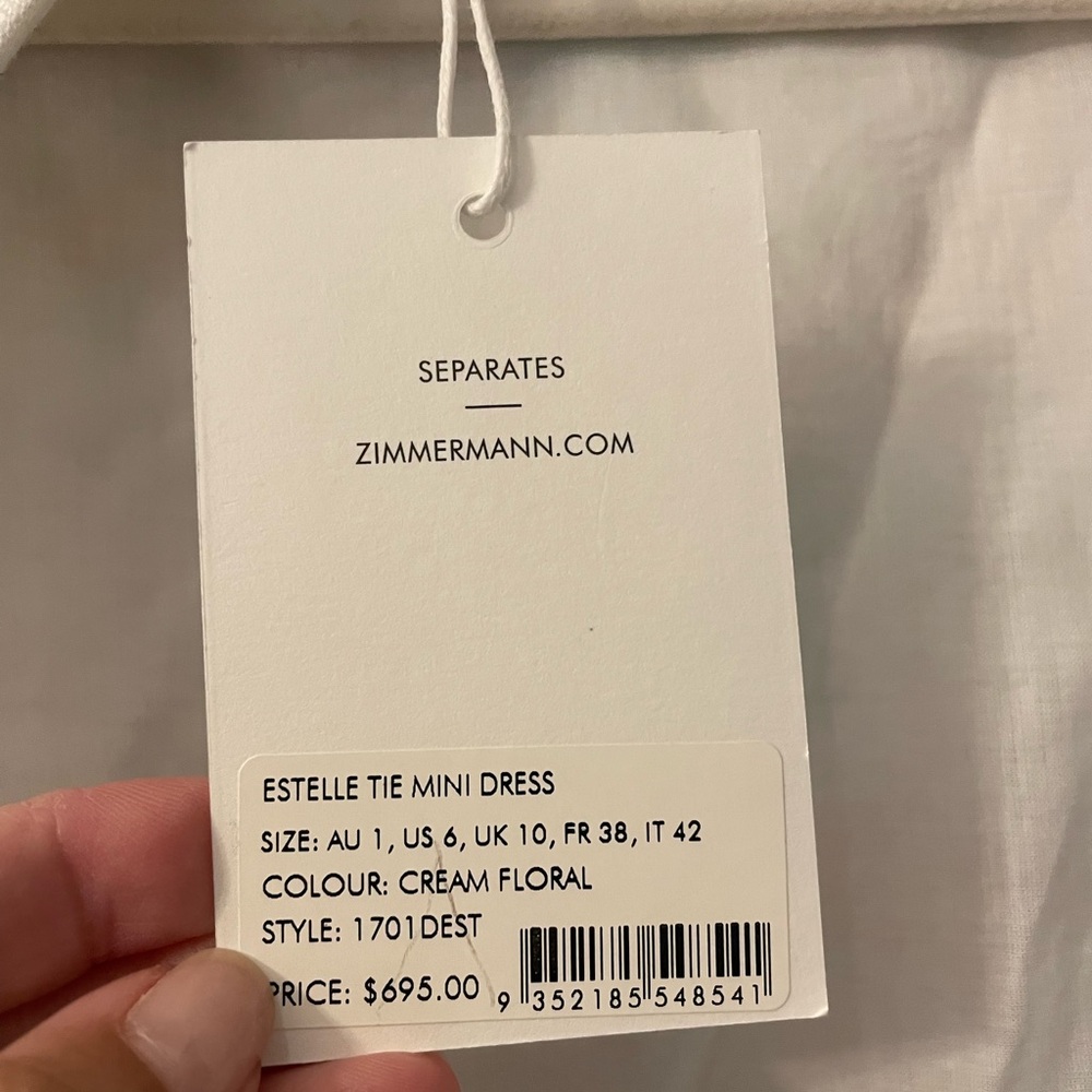 BNWT Zimmermann Estelle Tie Mini Dress Size 1 - Picture 10 of 11